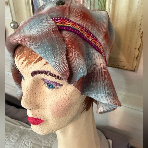 Hand Crafted Accessories - Handmade Plaid Bucket Hat Gray Pearl Trim Medium